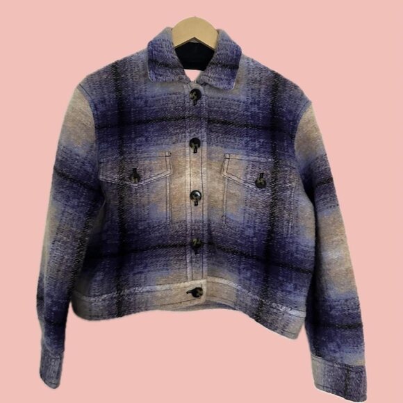Wilfred Free The Ganna™ Cropped Shirt Jacket - Purple Plaid - Picture 1 of 8